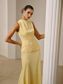 ZEYLAH Satin Dress, 2 In 1, Autumn/Winter - Light Yellow - View 7