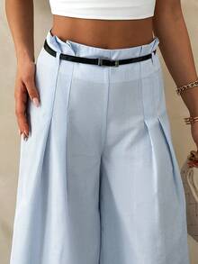 SHEIN Blue And White Striped Elegant Wide Leg Pant With Belt Pants For Summer And Spring - Blue and White - View 6