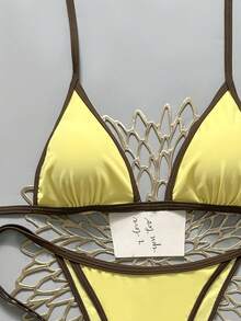 Swim Vcay 2026春夏女士泳装，吊带露背蓝白撞色性感度假侧系带丁字裤比基尼套装，沙滩日光浴比基尼套装，女士聚拢比基尼套装，度假装扮，女士比基尼套装 - 彩色 - 查看 5