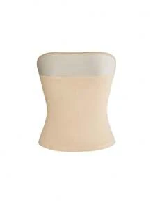 ROMWE Music Festival Y2K Metallic Slogan Tight Bandeau Top - Gold - View 2
