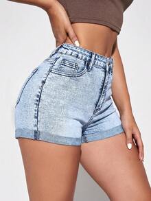 Jeanoix Quần short denim bạc màu, kiểu dáng thường ngày, thích hợp cho mùa hè. - Rửa nhẹ - Xem 5