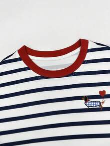 Resyla Women's Summer Casual Loose Striped T-Shirt / Dachshund Print - Multicolor - View 3