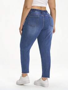 Jeanoix Quần jean skinny rách dáng rộng, cỡ lớn, phong cách thường ngày. - Màu xanh lam - Xem 2