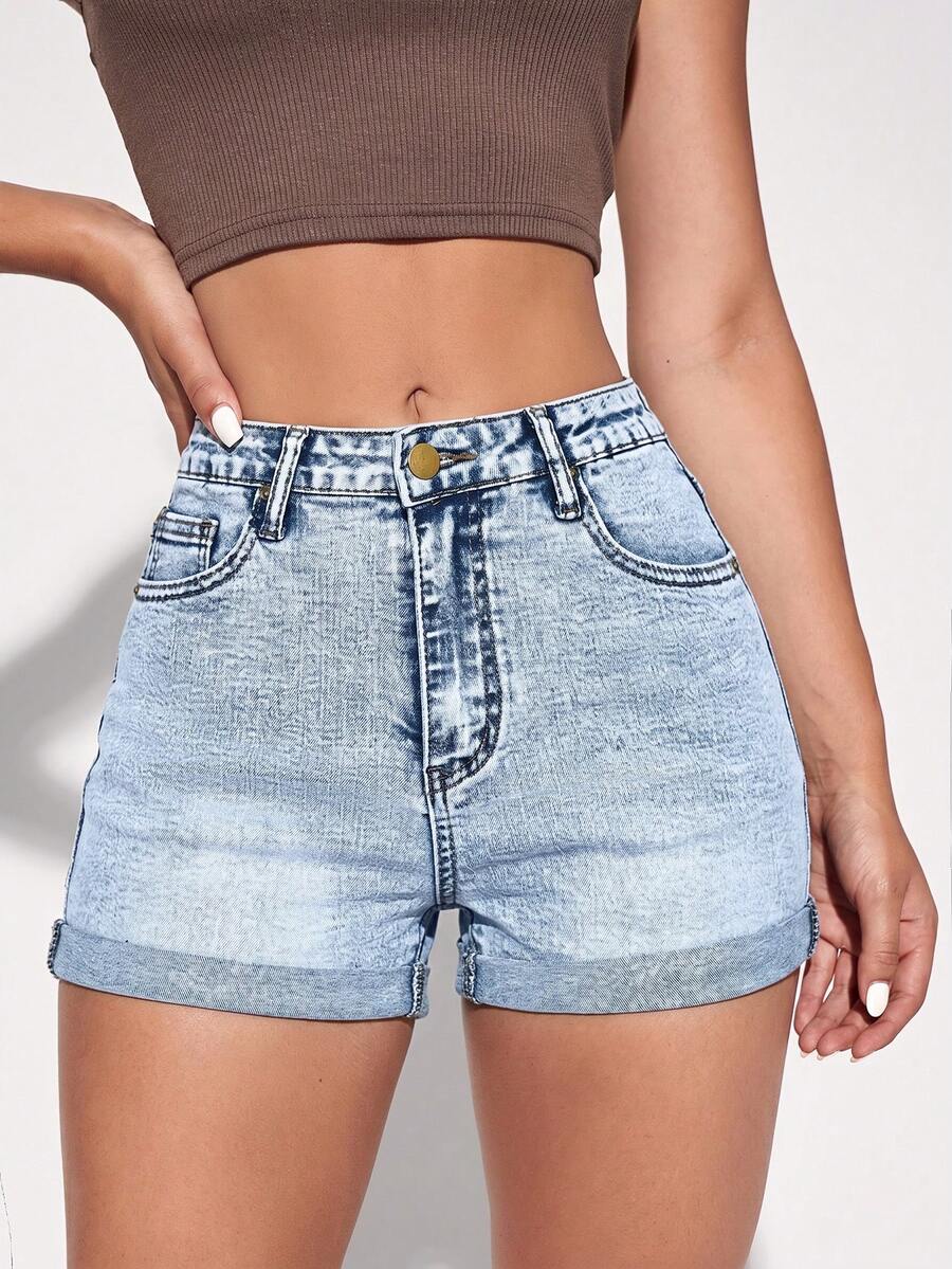 Jeanoix Quần short denim bạc màu, kiểu dáng thường ngày, thích hợp cho mùa hè. - Rửa nhẹ - Xem 1