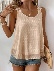 EMERY ROSE Women's Solid Color Applique Round Neck Casual Vacation Tank Top - Orange - View 5
