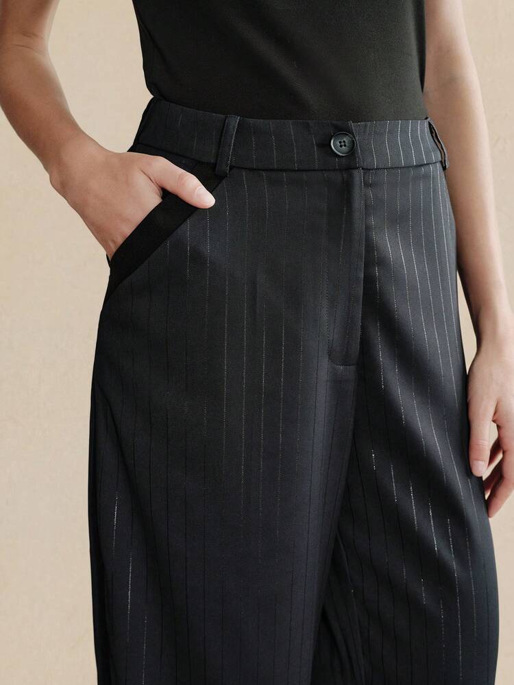 Urban Chic Casual Relaxed Striped Textured High-Waist Barrel Leg Pants For Women