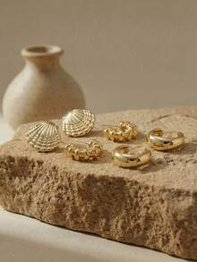 Arave 2-18pcs Fashionable & Elegant Starfish & Seashell Elements Women Jewelry Earrings, Suitable For Daily Wear All Year Round - Gold - View 5