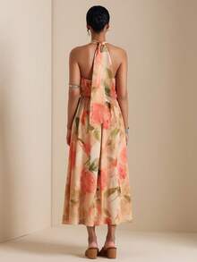 Vesra Women's Printed Dress With Halter, Suitable For Vacation - Multicolor - View 2