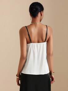 Vesra 女士时尚蕾丝拼接吊带背心 - 黑與白 - 查看 2