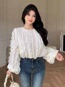 Modelyn 新款提花杏色女式衬衫 - 杏色 - 查看 1