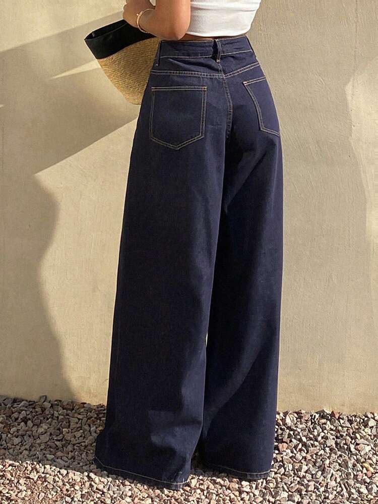 Women's Loose Casual Straight Raw Wash Denim Jeans, Spring & Summer
