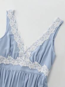 GlowEve 女士纯色蕾丝吊带长裙，春夏装扮，度假装，节日装，浪漫优雅服饰，波西米亚风，甜美风，热带度假女装，沙滩装，度假装，春夏新品 - 藍色 - 查看 6