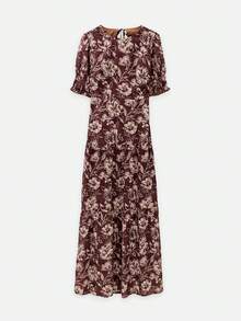 Đầm maxi chữ A in họa tiết retro dành cho nữ - màu nâu - Xem 8