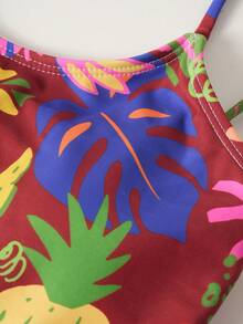 SHEIN 少女热带印花泳衣套装 - 橘色 - 查看 9