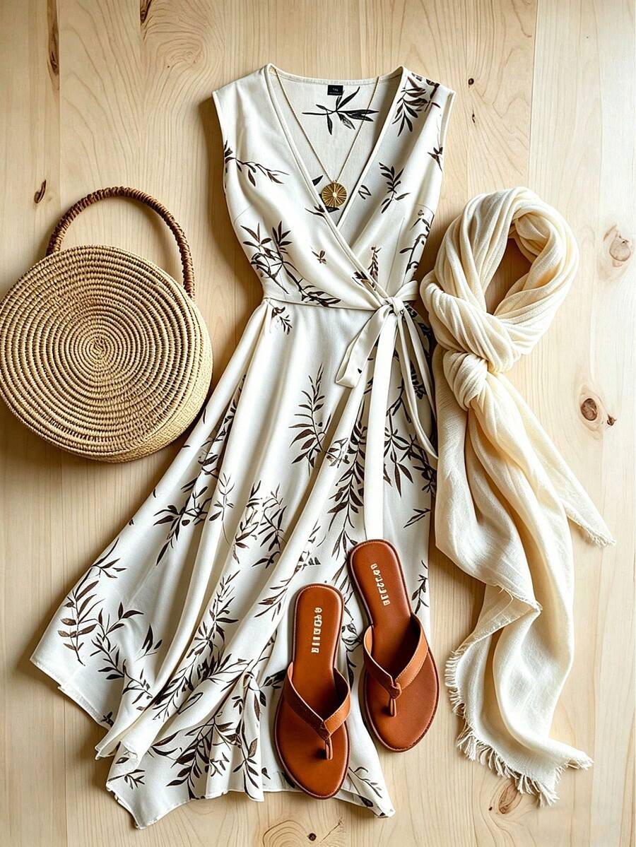 GlowEve CURVE Abito elegante estivo da vacanza, taglia comoda, con stampa intrecciata - Albicocca - Visualizzare 1