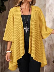 EMERY ROSE Plus Size Women Solid Color Casual Versatile Daily Wear Jacket - Mustard Yellow - View 1