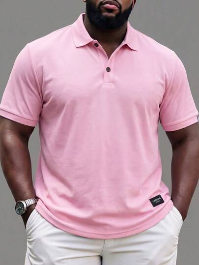 ResortEase Men's Plain Color Applique Casual Versatile Short Sleeve Polo Shirt, Summer