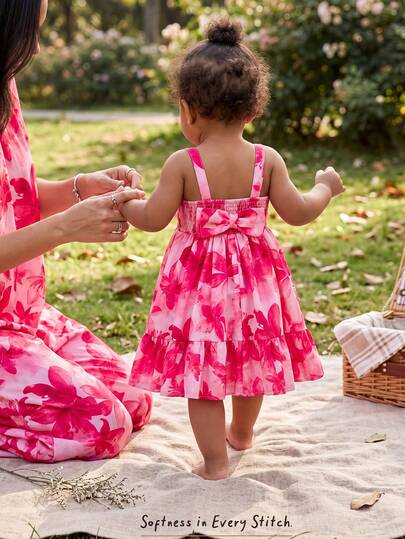 Cozy Pixies Baby Girls Baby Girl Summer Squish Cute Ditsy Floral Loose Dress, Casual Daily Versatile For Vacation, Camping, Street, Outing, Mother's Day