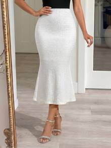 SHEIN Lady Falda media blanca elegante - Blanco - Ver 1