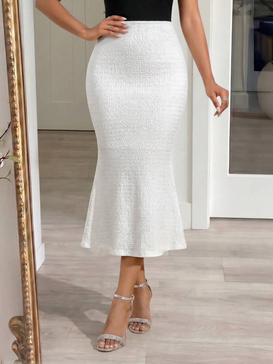 SHEIN Lady Falda media blanca elegante - Blanco - Ver 1