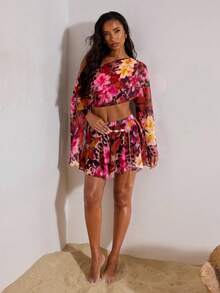 Opulessa Bộ 2 món gồm áo croptop rộng in họa tiết và chân váy mini dành cho nữ. - Nhiều màu - Xem 4