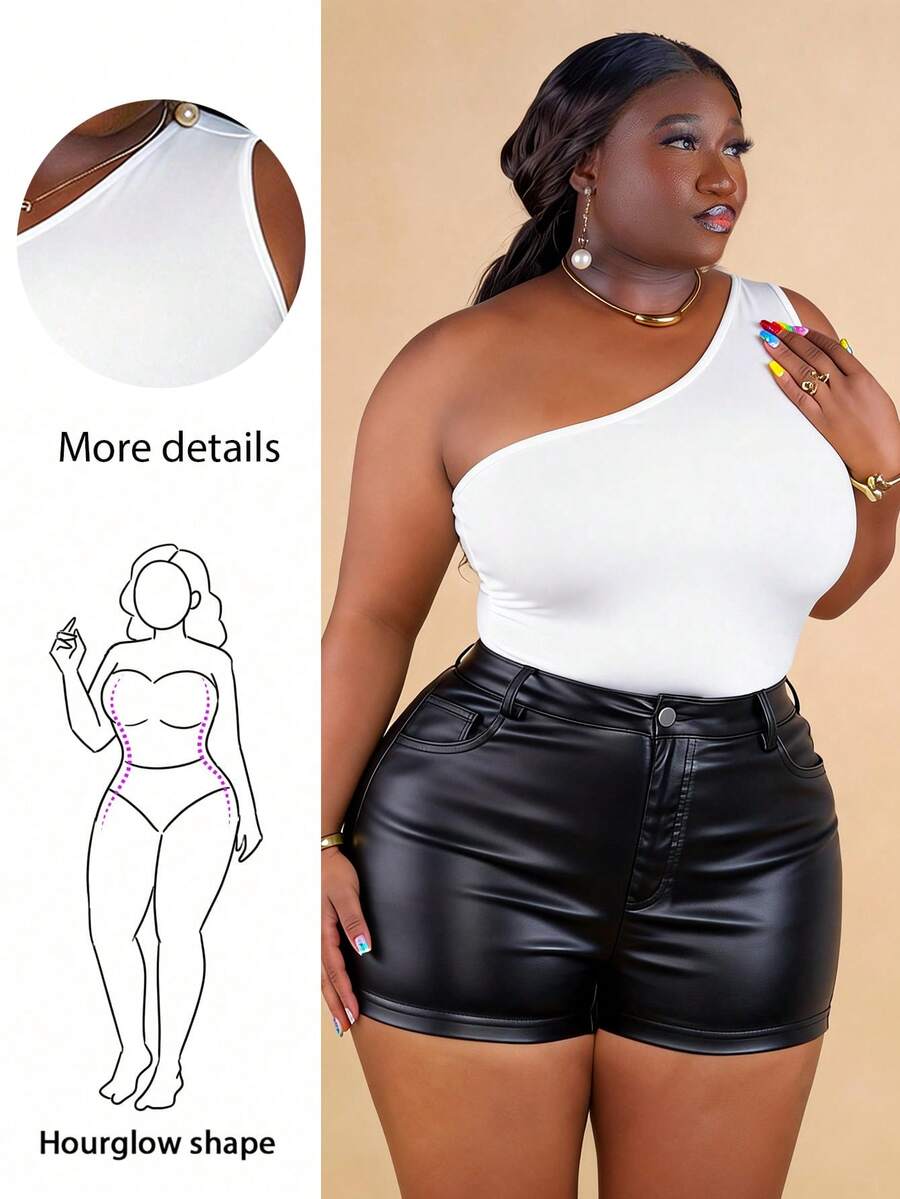 CurvyTilda 高腰修身短褲 - 黑色 - 查看 1
