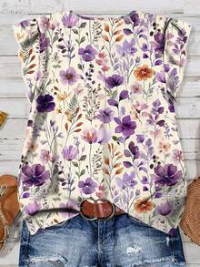 Purple Floral Print Casual Loose Shirt, Suitable For Summer - Multicolor - View 2