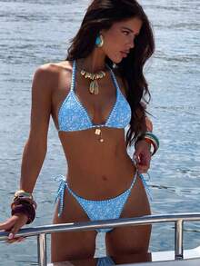 Swim Mod 2026 Spring/Summer Vintage Style Bikini With Pendant, Tie-Front Small Bust High-End Ditsy Floral Separate Swimwear - Multicolor - View 1