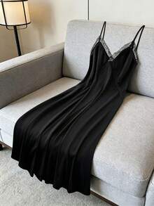 GlowEve CURVE Đầm slip màu nâu thanh lịch, tối giản, viền ren dành cho nữ cỡ lớn, thích hợp cho mùa xuân/hè. - màu đen - Xem 3