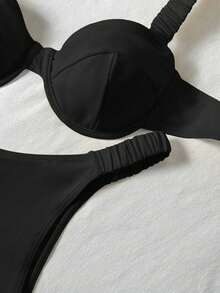 Swim Mod Bộ bikini hai mảnh kiểu dáng thường ngày, nghỉ dưỡng, đi biển dành cho nữ, màu trơn, dây đeo dày, kiểu thong, phong cách bohemian mùa hè, nâng ngực. - màu đen - Xem 5