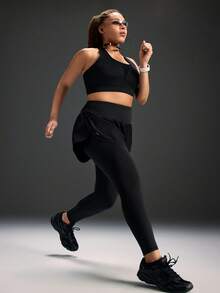Voyena Plus Size Women High Waist 2 In 1 Sports Leggings - Black - View 6