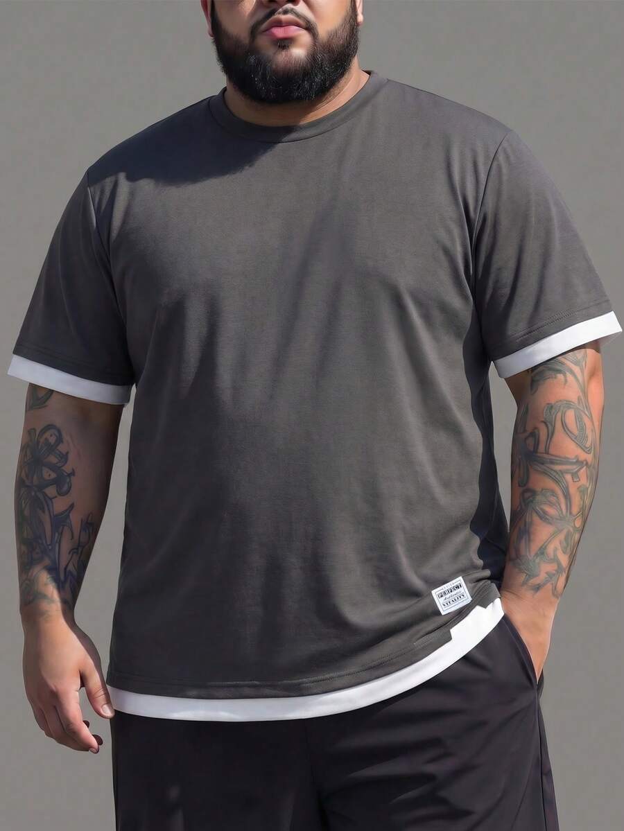 Manfinity Homme Männer T-Shirt mit Buchstabe Flicken, Kontrast Saum, ohne Halskette - Grau - Übersicht 1