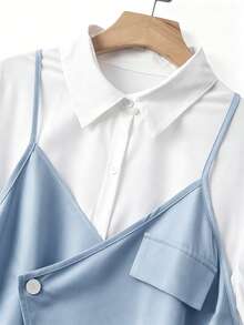 GlowEve CURVE Plus Size Color Block Splice Casual Commuter 2 In 1 Dress - Blue - View 6