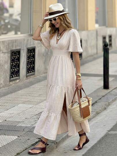 Solivie Women's Linen Dress, Romantic Elegant Summer Holiday Long Dress Elegant Summer Dresses For Women Long Casual Dresses For Woman Chic Dresses For Women Vacation Outfits Women Dress Mother's Day Beach Dress Vacation Outfits Women