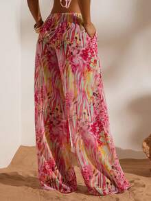 Opulessa Women's Loose Straight Leg Printed Woven Pants, Spring/Summer - Pink - View 4