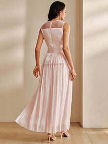 Anewsta Elegant Round Neck Sleeveless Chiffon Dress, Suitable For Dates, Afternoon Tea, Vacation, Light Gatherings, New Spring/Summer Design For Women - Pink - View 3