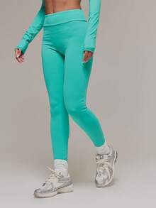 Musera Sport Straight Waistband Active Leggings Sports Workout Gym Pilates Fitness Daily Casual Aqua - Green - View 4