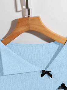 Chiquease Women's Casual Asymmetrical Bow Decor T-Shirt, Summer - Baby Blue - View 3