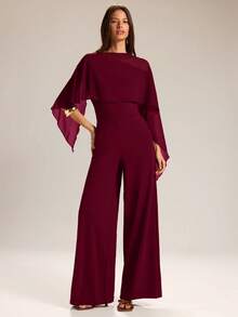 SHEIN BAE Jumpsuit Lengan Kelelawar Warna Cokelat untuk Wanita, Musim Semi/Panas - Burgundy - View 4