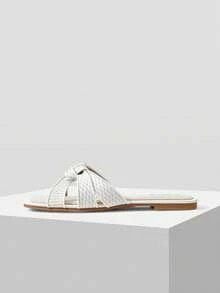 MOTF PREMIUM SQUARE-TOE SIMPLE AND COMFORTABLE WOMEN FLAT SANDALS FOR SUMMER VACATION, BACK TO SCHOOL COLLEGE STUDENT SHOES, FOR NEW YEAR HOLIDAY, SPRING SHOES SPRING BREAK EASTER - silver white - View 2