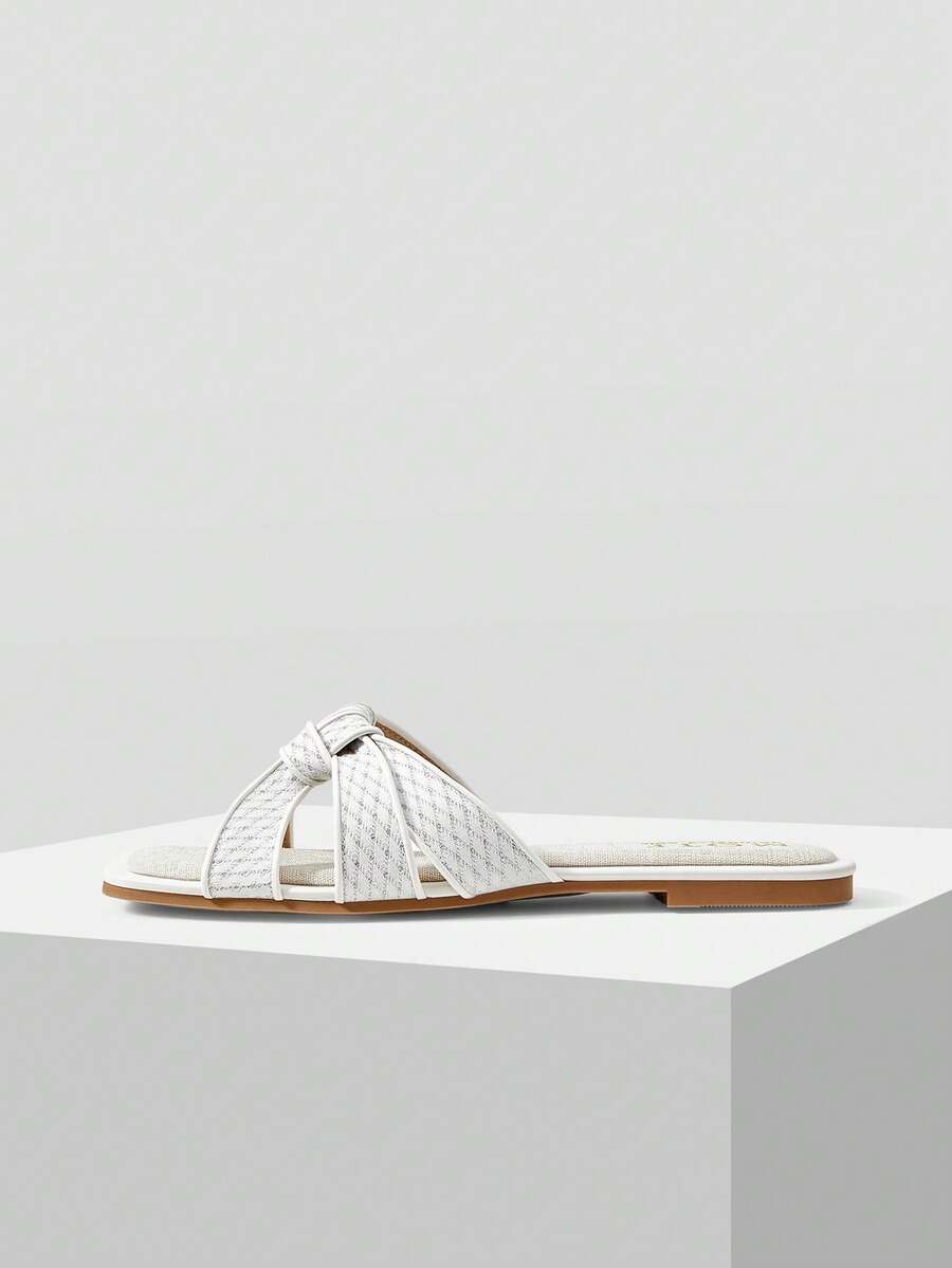 MOTF PREMIUM SQUARE-TOE SIMPLE AND COMFORTABLE WOMEN FLAT SANDALS FOR SUMMER VACATION, BACK TO SCHOOL COLLEGE STUDENT SHOES, FOR NEW YEAR HOLIDAY, SPRING SHOES SPRING BREAK EASTER - silver white - View 2