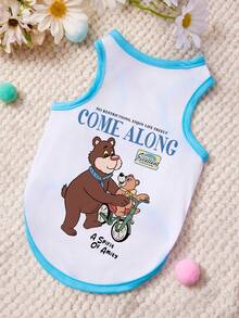Áo vest cho thú cưng in chữ hình gấu bông, kiểu dáng thường ngày, mềm mại và thoáng khí, phối màu xanh trắng. - Nhiều màu - Xem 1