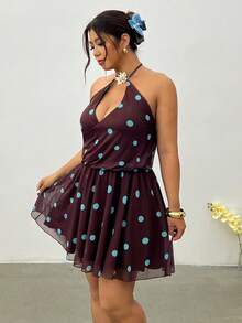 Firerie Vestido envolvente sin mangas con estampado de lunares y tirantes finos, para verano, talla grande - Multicolor - Ver 4