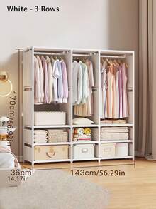[1 Piece] Metal Multifunctional Coat Rack, 3 Rows Of Simple Hangers With Shoe Rack, Black/White Dustproof Wardrobe Storage Coat Rack Storage Cabinet, New Bedroom Floor-To-Floor Coat Rack, Stylish Simple Thick Steel Pipe Storage Rack - Multicolor - View 3