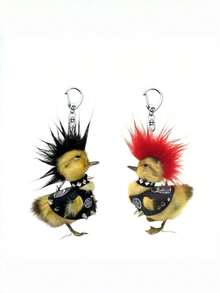 Zazumi 2PCS Cute Punk Duck Acrylic Keychain, Creative Spiky Hair Duck Bag Charm, Funny Couple Keyring For Bag, Backpack & Keys - Multicolor - View 6