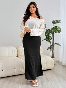 Solflare Plus Size Women Summer Solid Color Sleeveless Dress & Shawl 2 Pieces Set - Black and White - View 6
