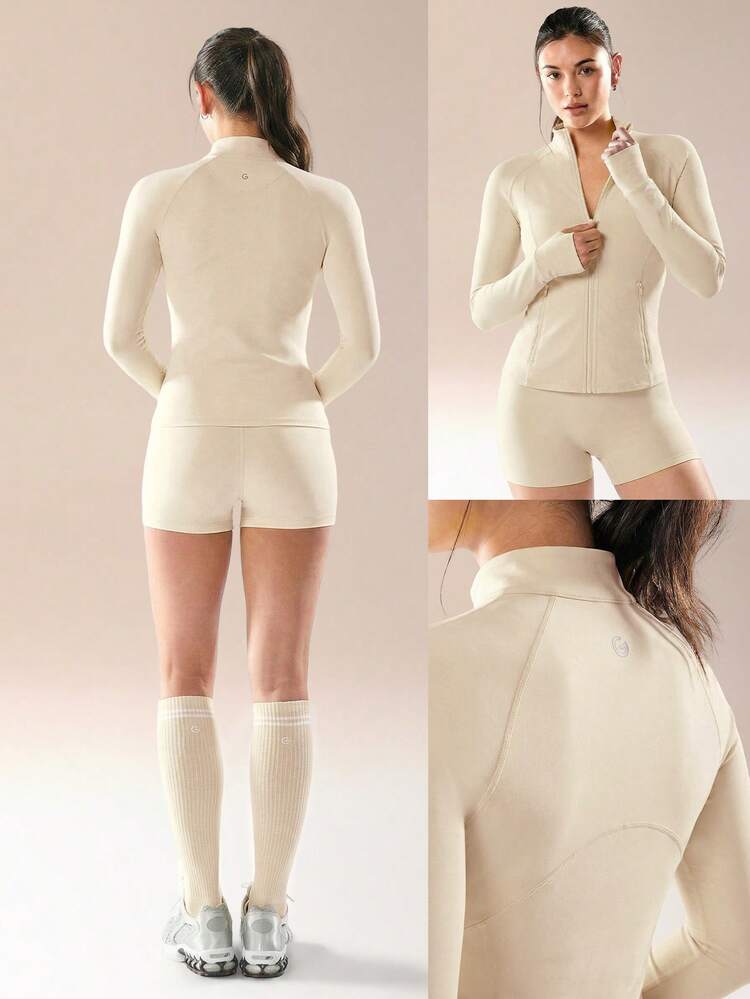 FeatherFit™ For DD+ Slim-It Streamline Performance Secure Pockets Zip Up Long Sleeve Jacket Low Impact Yoga Daily Fall