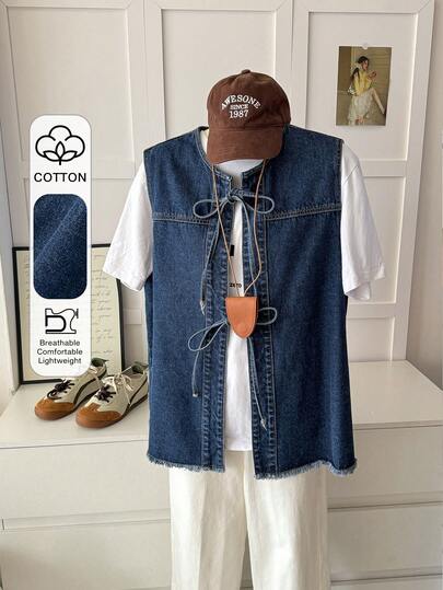 Dazy Plus Áo khoác denim dáng rộng, trang trí nơ, cỡ lớn dành cho nữ, thích hợp cho mùa xuân/hè.