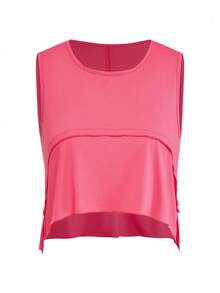 Gameset SHEIN Sport Women's Summer Sleeveless Loose Comfortable Yoga Sports Tank Top With Curved Hem Design, Suitable For Running, Fitness, Cycling - Watermelon Pink - View 4