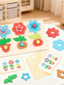 MINKOJA Tabuleiro de Quebra-cabeça Versátil de Flores Combinado com Blocos de Construção, Brinquedos Educativos Precoces de Quebra-cabeça para Crianças, Treinamento de Foco - Multicolorido - Visão 7